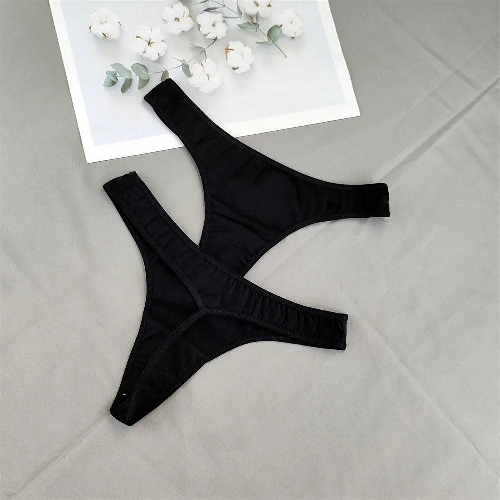 2PCS Classic Black White Cotton Thong Women Sexy T-back Panties Plus Size String Underwear Ladies Seamless Sports Lingerie - petguardiansupplies