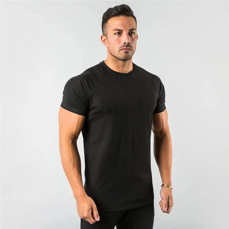 New Fashion Plain Tops Tees Fitness Mens T Shirt Short Sleeve Muscle Joggers Bodybuilding Tshirt Male Gym Clothes Slim Fit Shirt - petguardiansupplies