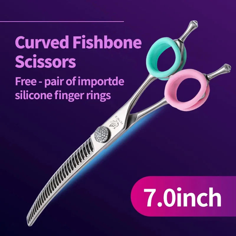 Fenice Professional JP440c 7 inch High quality Pet dog Grooming Scissors Curved thinning Shears Chunker Thinner Scissors - petguardiansupplies