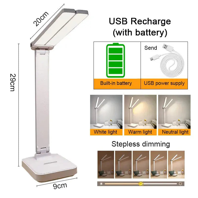 LED Desk Lamp USB Rechargeable Table Lamp 3 Levels Dimmable Touch Desk Lighting Eye Protection Foldable For Bedroom Desk Light - petguardiansupplies