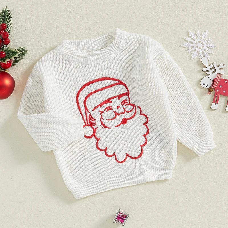 FOCUSNORM 0-3Y Autumn Winter Baby Boys Girls Christmas Sweater Santa Embroidery Long Sleeve Crew Neck Pullover Knitwear - petguardiansupplies