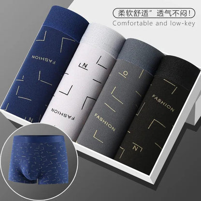 4Pcs Men's Boxer Line Printed Underpants U Convex Panties Sexy Underwear Antibacterial Breathable plus Size Men's Underwear - petguardiansupplies