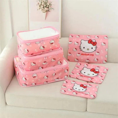 Kawaii Sanrio Hello Kitty Kuromi Portable Luggage Storage Bag Sorting Clothes Travel Bag 6 Pcs Set Combination Miscellaneous Bag - petguardiansupplies