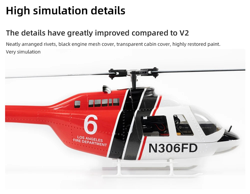 Flywing Bell 206 RC Helicopter V3 6CH GPS Altitude Hold Two Rotor 1:16 RC Scale Helicopter PNP RTF With H1 Flight Control System - petguardiansupplies