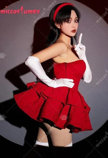 Miccostumes Women Delux Mima Cosplay Costume Dress Red Strapless Tube Dress with Headband with Thigh-High Stockings and Gloves - petguardiansupplies