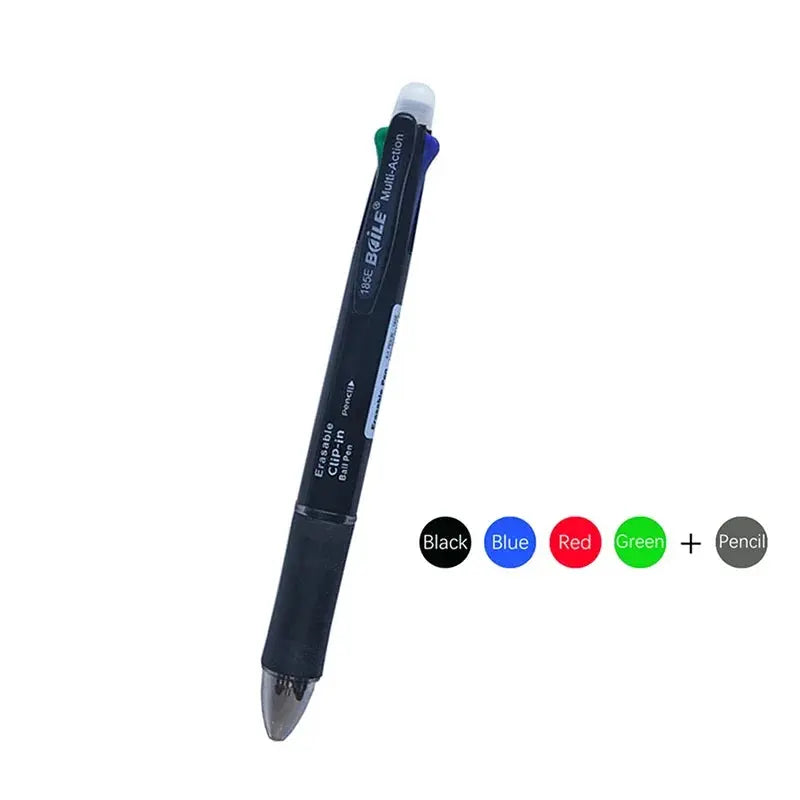 Creative 5 In 1 Erasable Gel Pen 0.7mm Blue Black Red Green Magic Refills 0.5mm Mechanical Pencil Writing Painting Stationery - petguardiansupplies