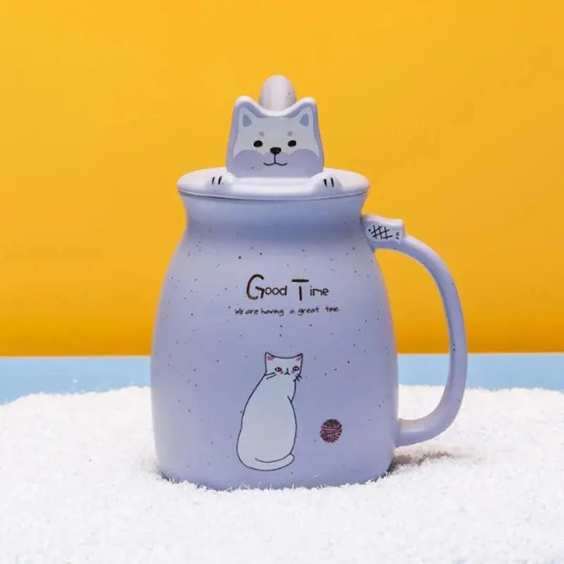 Creative color cat heat-resistant Mug cartoon with lid 450ml cup kitten coffee ceramic mugs children cup office Drinkware gift - petguardiansupplies