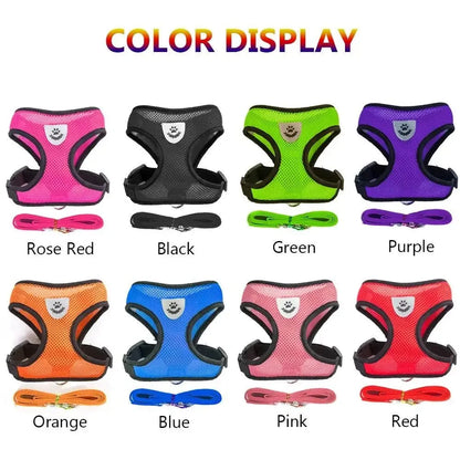 Breathable Mesh Fabric Dog Leash Soft Comfortable Pet Harness Puppy Cat Vest Collar Pet Supplies For Chihuahua Pug Bulldog - petguardiansupplies