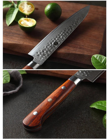 XINZUO 6'' Utility Knife vg10 Damascus Steel Kitchen Utility Knives for Vegetables Rosewood Handle Stainless Steel Paring Knife - petguardiansupplies