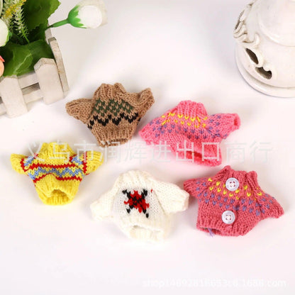 Mini Knit Sweater Doll Clothes Floral Yarn Clothes Plush Doll Toy Fuzzy Pullover Sweater Accessories - petguardiansupplies