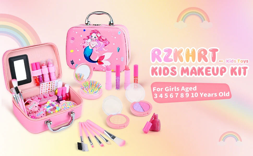 Kids Makeup Sets for Girls Washable Make up Starter Kit Princess Pretend Play Makeup Girls Toys with Cosmetic Bag Birthday Gift - petguardiansupplies