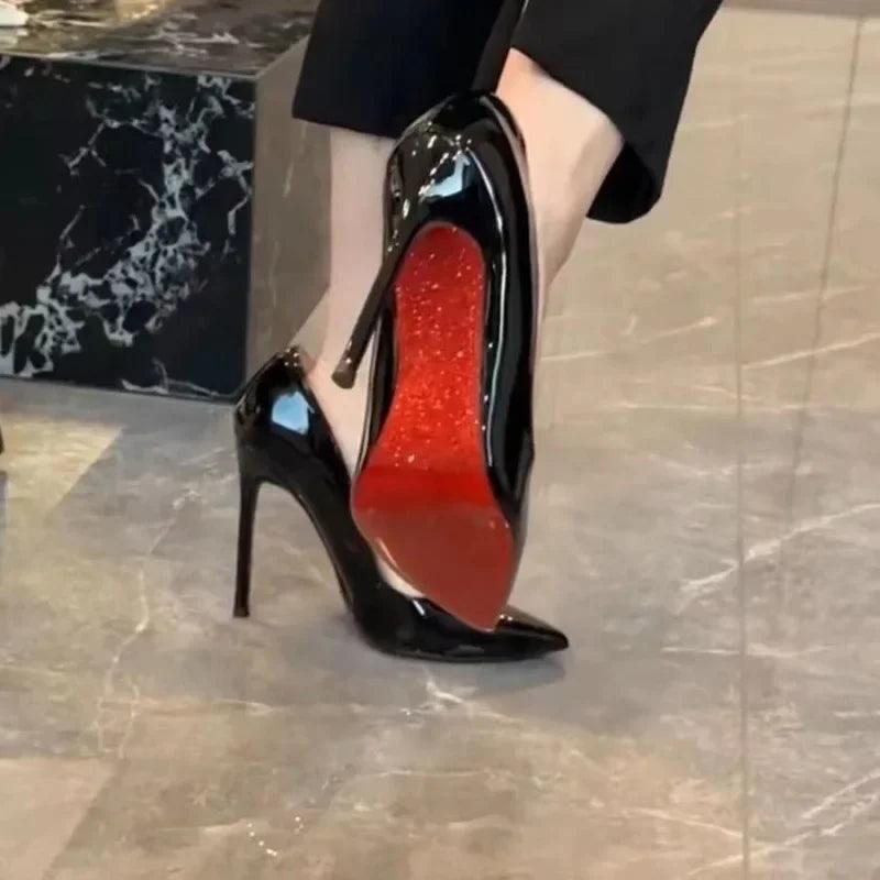 2024 Autumn New French Style Pointed High Heels Women's Thin Heels Sexy Red Sole Black Work Shoes Professional Single Shoes - petguardiansupplies