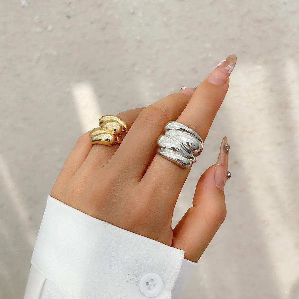 Punk Trend Irregular Geometric Multilayer Intersect Ring for Women Personalized Gold Color Thick Finger Ring Fashion Jewelry New - petguardiansupplies