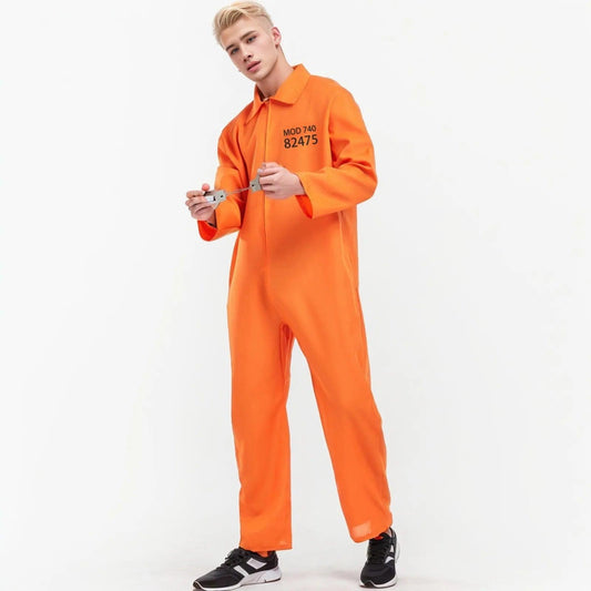 Mardi Gras Cosplay Costume Couple Matching Prisoner Stage Show Costume Orange Jumpsuit Cosplay Male Cosplay Party Wear Costume - petguardiansupplies