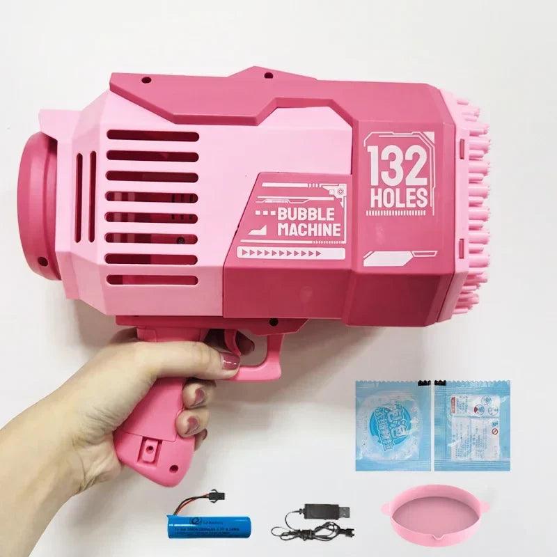 132 Holes Bubble Gun Rocket Bubbles Machine Gun Shape Automatic Bazooka Bubble Blower with Light Summer Toys for Children Gift - petguardiansupplies