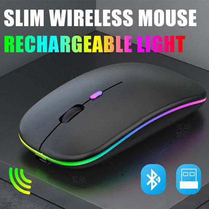 Wireless Mouse Bluetooth compatible 2.4GHz 1600DPI USB Rechargeable RGB Light Portable Mouse For Laptop Computer PC Macbook Game - petguardiansupplies