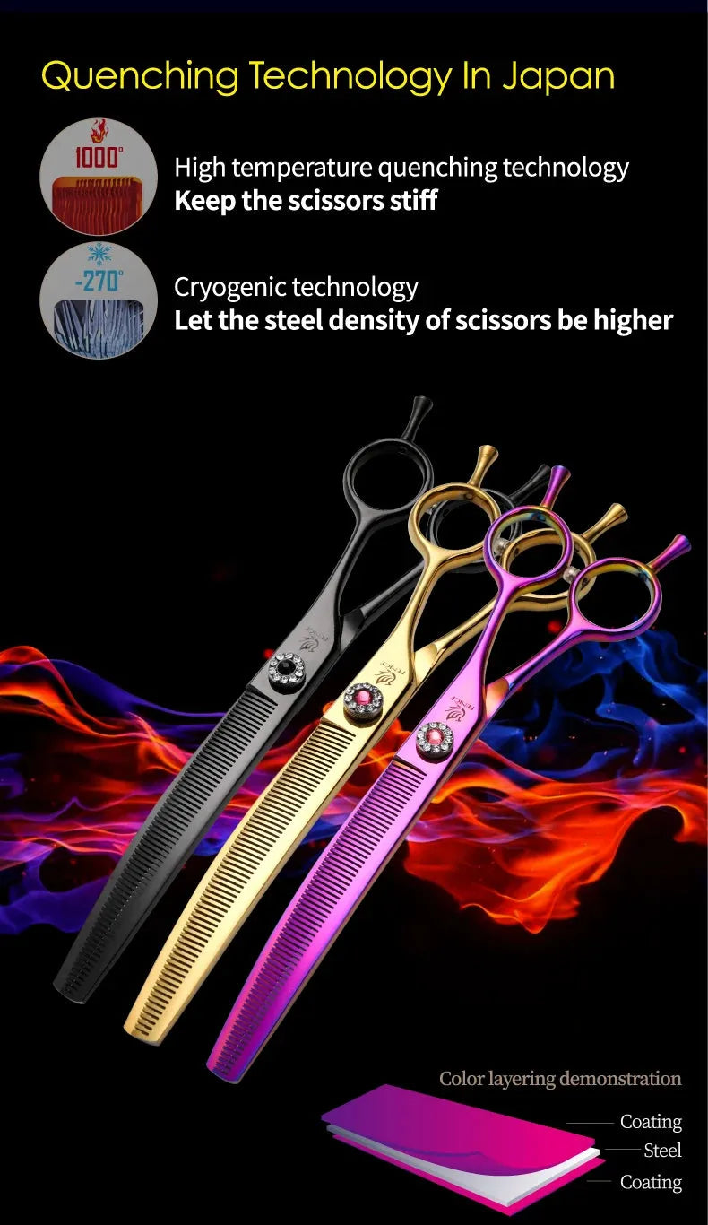 Fenice Professional JP440c 7 inch High quality Pet dog Grooming Scissors Curved thinning Shears Chunker Thinner Scissors - petguardiansupplies