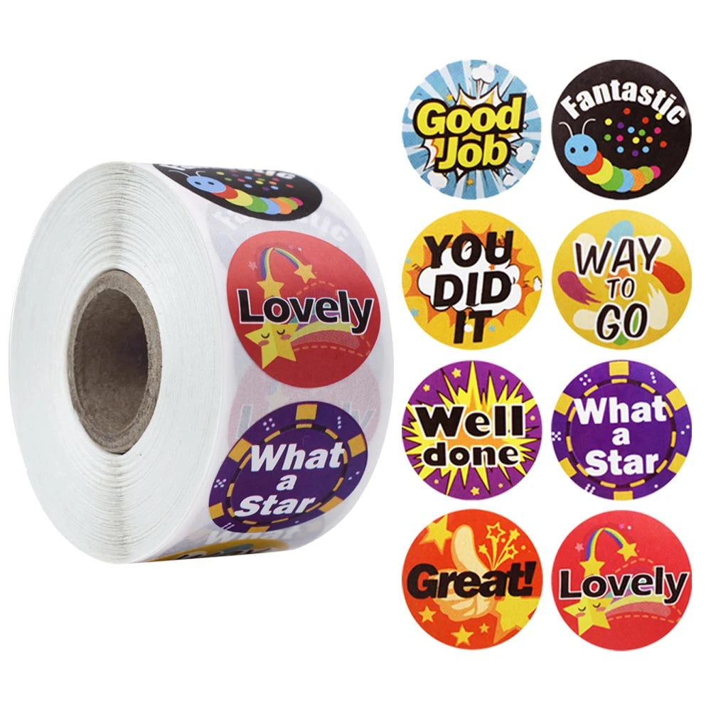 100-500pcs Cute Reward Stickers Roll with Word Motivational Stickers for School Teacher Kids Student Stationery Stickers Kids - petguardiansupplies