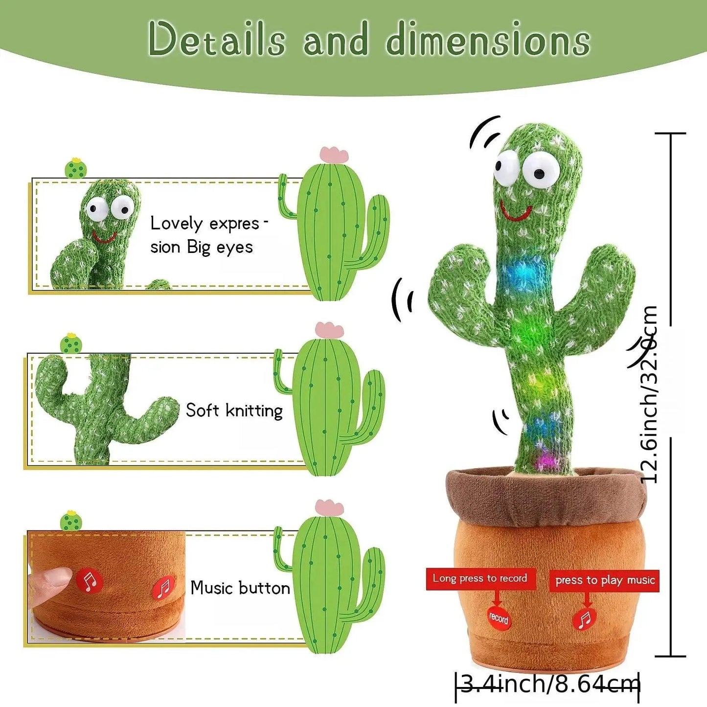 Birthday Present Dancing Cactus Electron Plush Toy Soft Plush Doll Babies Cactus That Can Sing And Dance Voice Interactive Bled - petguardiansupplies