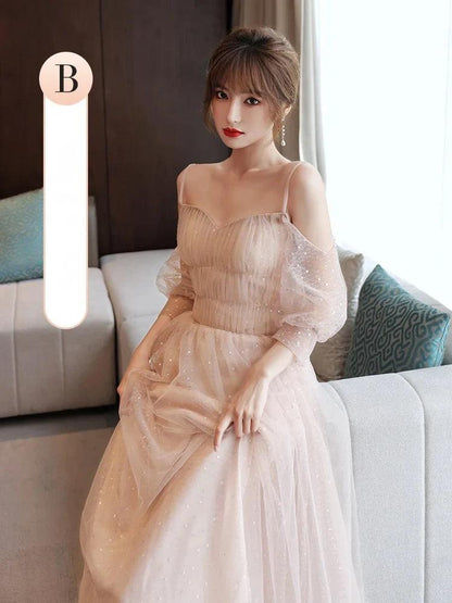 Pink Bridesmaid Dress 2024 New Summer Fairy Slimming High Sense Sisters up Temperament Evening dress Women - petguardiansupplies