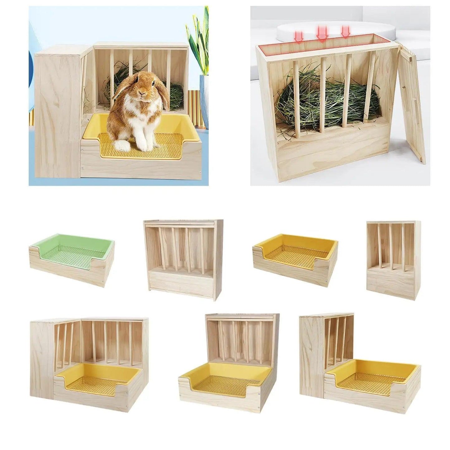 2 in 1 Rabbit Hay Feeder Box,Bunny Feeding Manger,Food Feeding Manger,Hay Holder with Toilet for Hamster,Bunny,Small Animals - petguardiansupplies