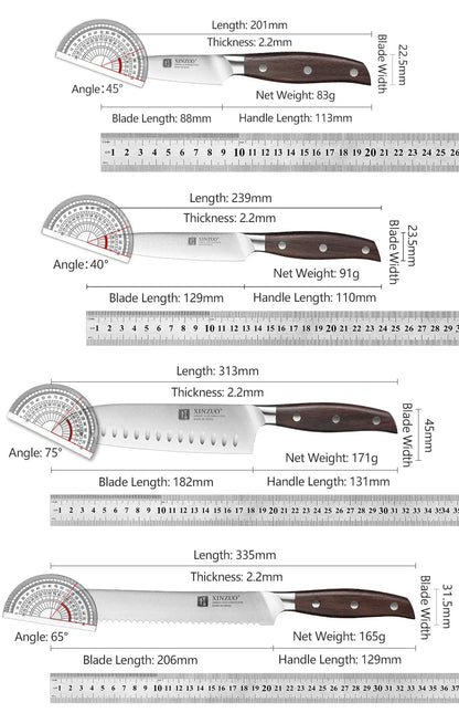 XINZUO Kitchen Tools 6 PCS Kitchen Knife Set of Utility Cleaver Chef Bread Knife High Carbon German Stainless Steel Knives Sets - petguardiansupplies