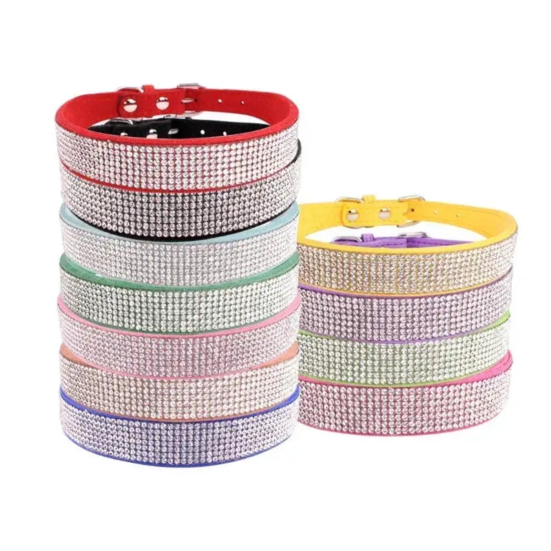 Suede Fiber Crystal Dog Collar Comfortable Glitter Rhinestone Dog Collars Zinc Alloy Buckle Collar for Small Dogs Cats XXS-L - petguardiansupplies