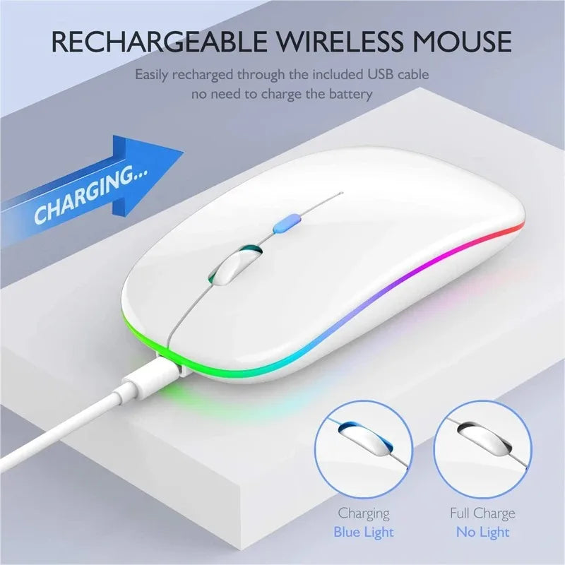 Wireless Mouse Bluetooth compatible 2.4GHz 1600DPI USB Rechargeable RGB Light Portable Mouse For Laptop Computer PC Macbook Game - petguardiansupplies