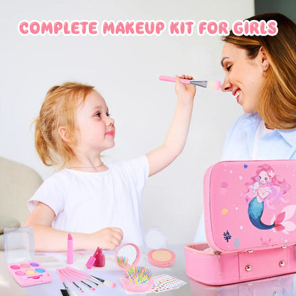 Kids Makeup Sets for Girls Washable Make up Starter Kit Princess Pretend Play Makeup Girls Toys with Cosmetic Bag Birthday Gift - petguardiansupplies