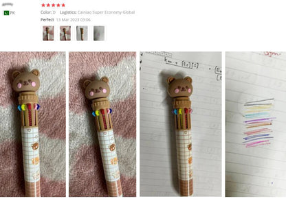 10 Colors Ballpoint Pen Cartoon Bear 0.5mm Colorful Ink Gel Pens Silicone Kawaii Pens School Office Supplies Korean Stationery - petguardiansupplies