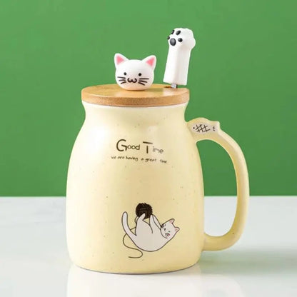 Creative color cat heat-resistant Mug cartoon with lid 450ml cup kitten coffee ceramic mugs children cup office Drinkware gift - petguardiansupplies