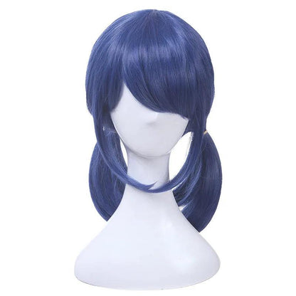 L-email wig Synthetic Hair Marinette Cosplay Wig Dark Blue Double Ponytails Straight Halloween Heat Resistant Women Wigs - petguardiansupplies