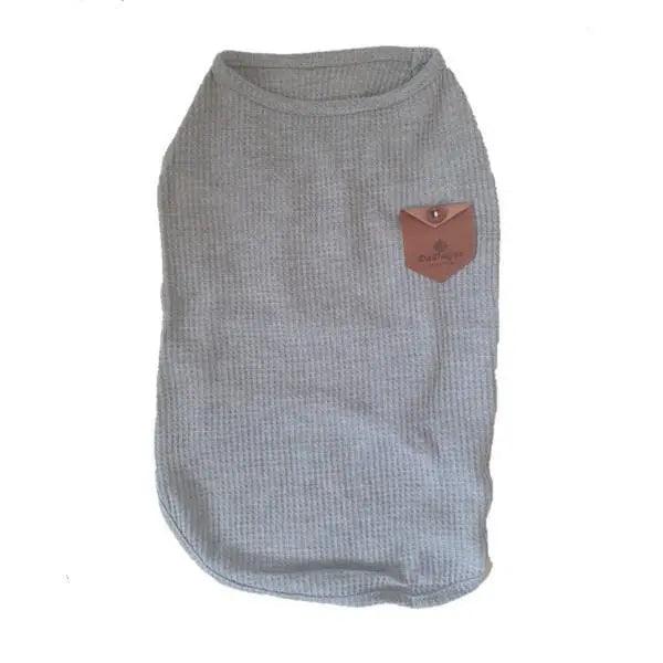 Waffle Knit T-Shirt with Leather Pocket For Dogs - Grey - petguardiansupplies