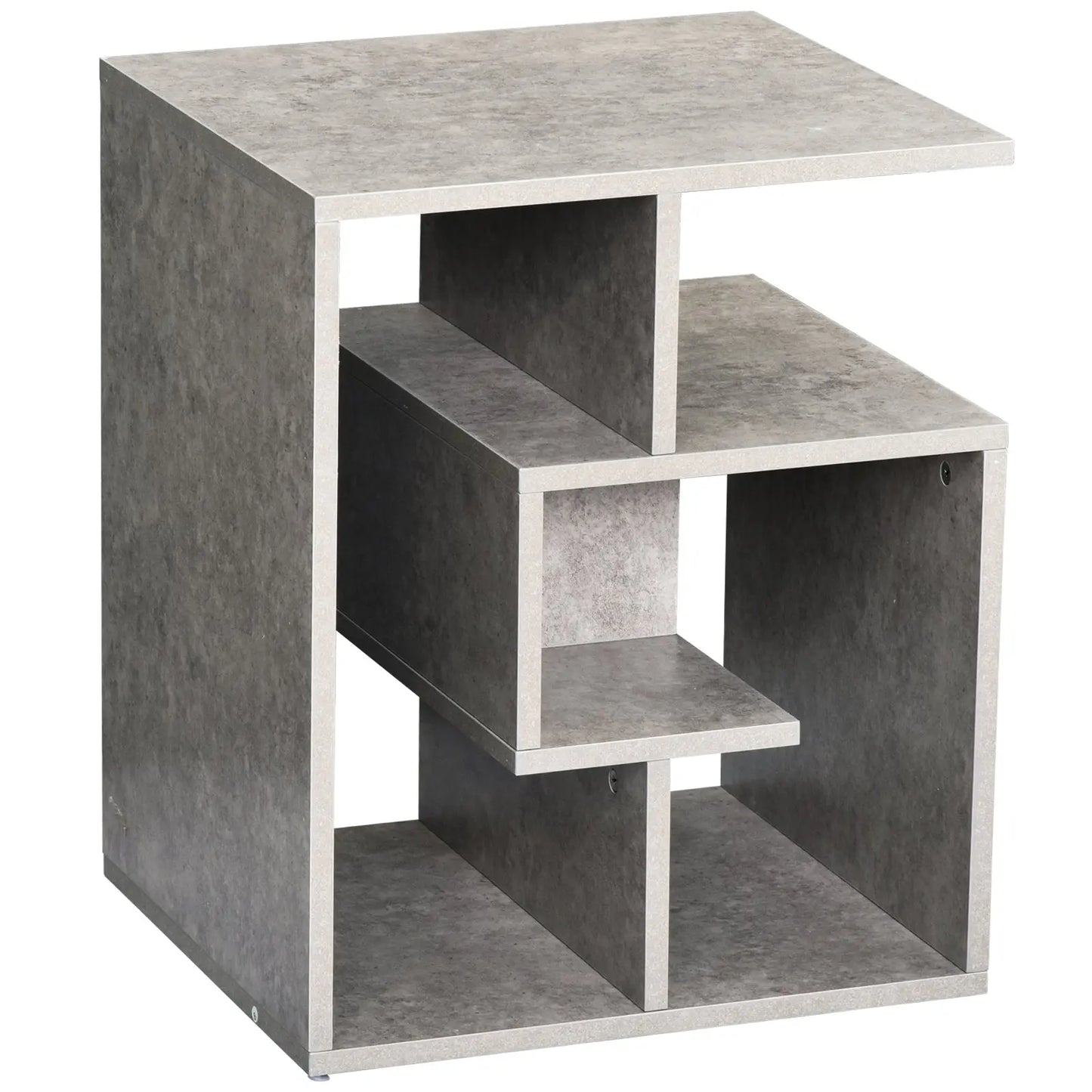 Side Table, 3 Tier End Table with Open Storage Shelves, Living Room Coffee Table Organiser Unit, Cement Colour-0