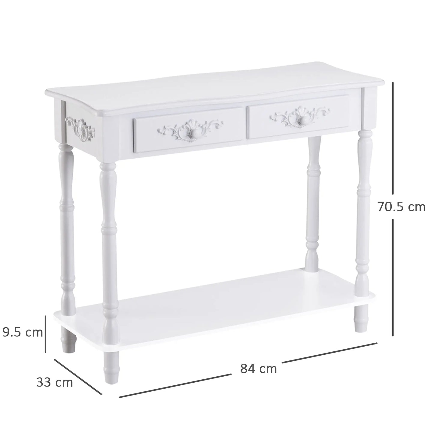 Console Table Modern Sofa Side Desk with Storage Shelves Drawers for Living Room Entryway Bedroom White-2