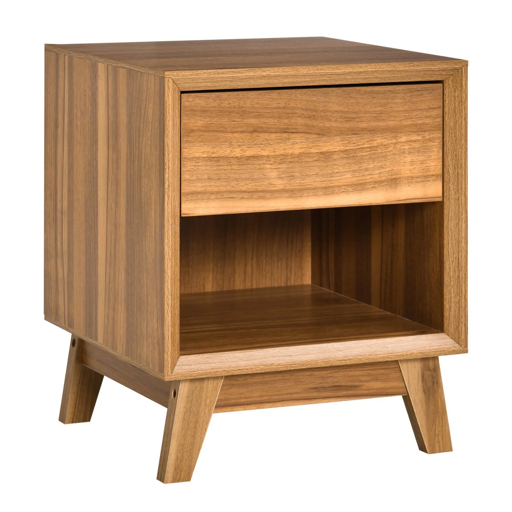 Modern Bedside Table Nightstand, Living Room End Table, Side Table with Drawer and Shelf, Walnut Brown-0