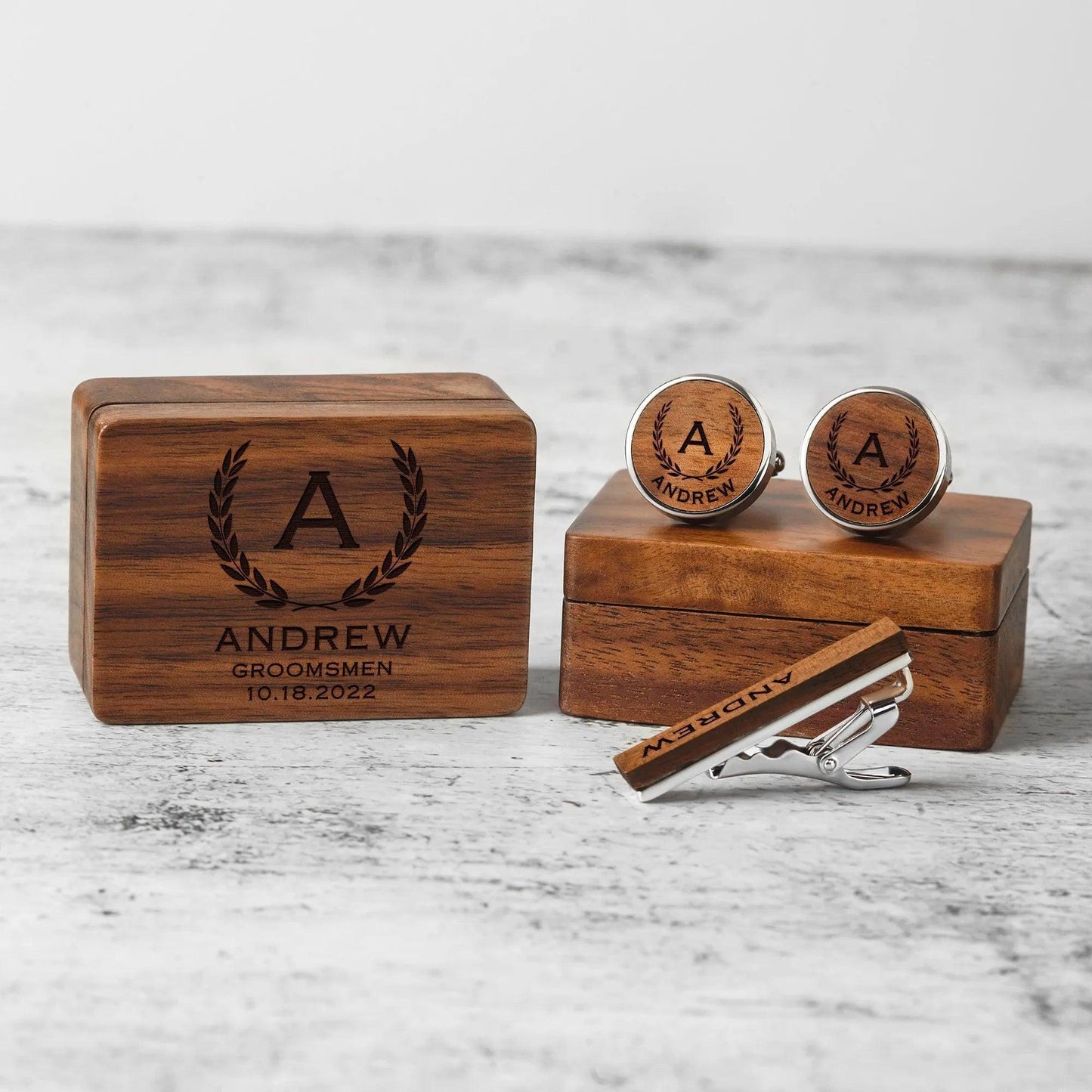 Custom Wood Cufflinks Box, Groomsmen Cufflinks, Monogram Cufflinks - petguardiansupplies