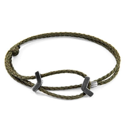 Khaki Green William Silver and Rope SKINNY Bracelet - petguardiansupplies