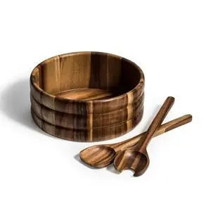 Acacia Wood Salad Bowl with Servers - petguardiansupplies