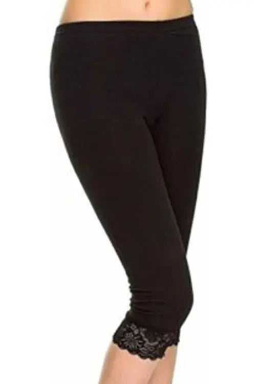 Women Black Trim Lace Ladies Leggings 3/4 length-0