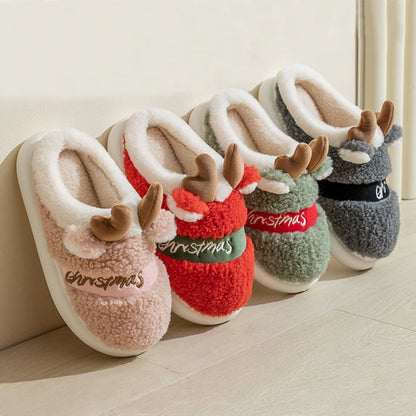 Christmas Shoes Winter Home Slippers Elk Soft Cozy Bedroom Slipper Slip on House Shoes