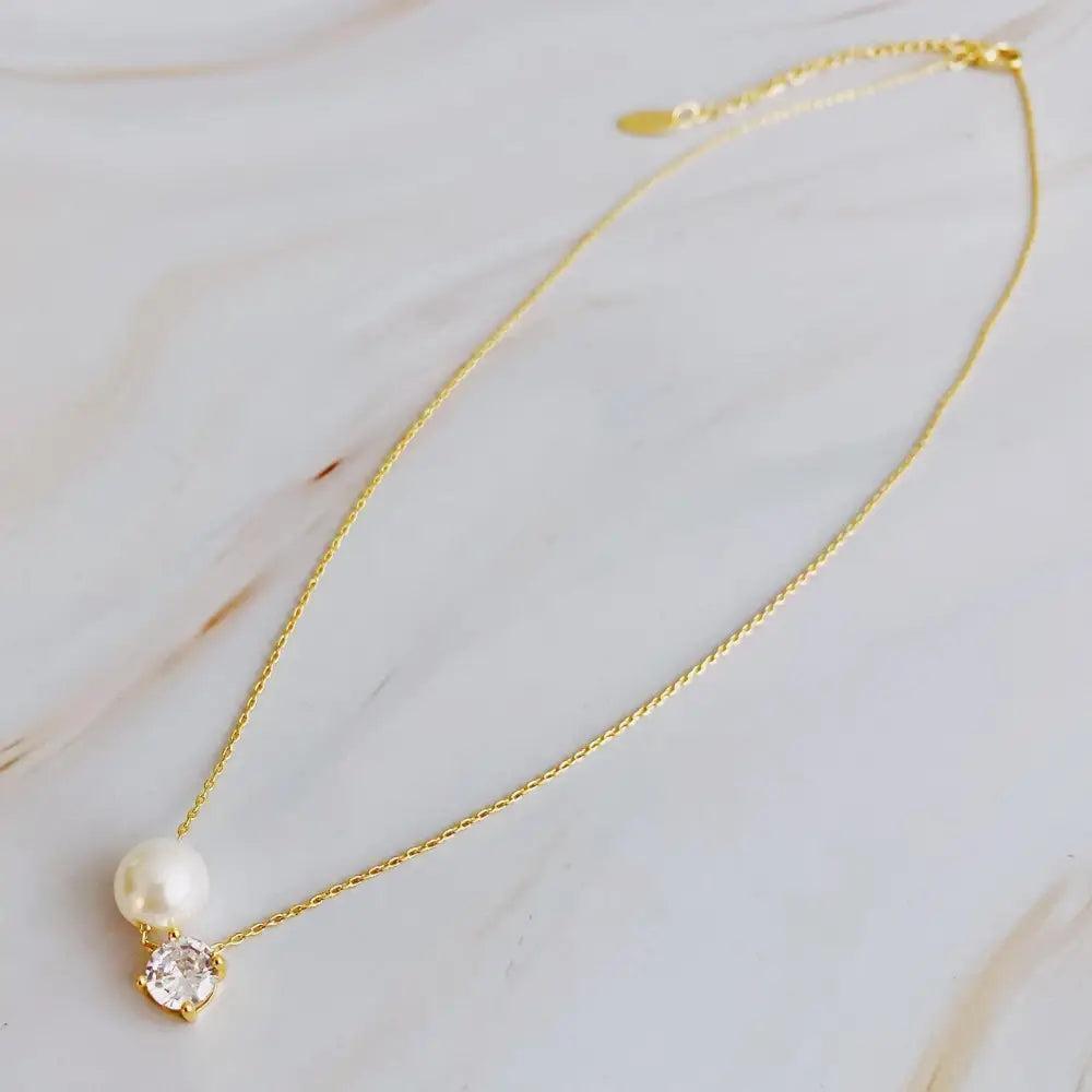 Single Pearl And Diamond Necklace - petguardiansupplies