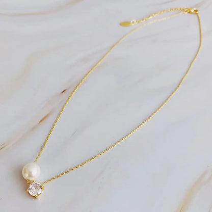 Single Pearl And Diamond Necklace - petguardiansupplies