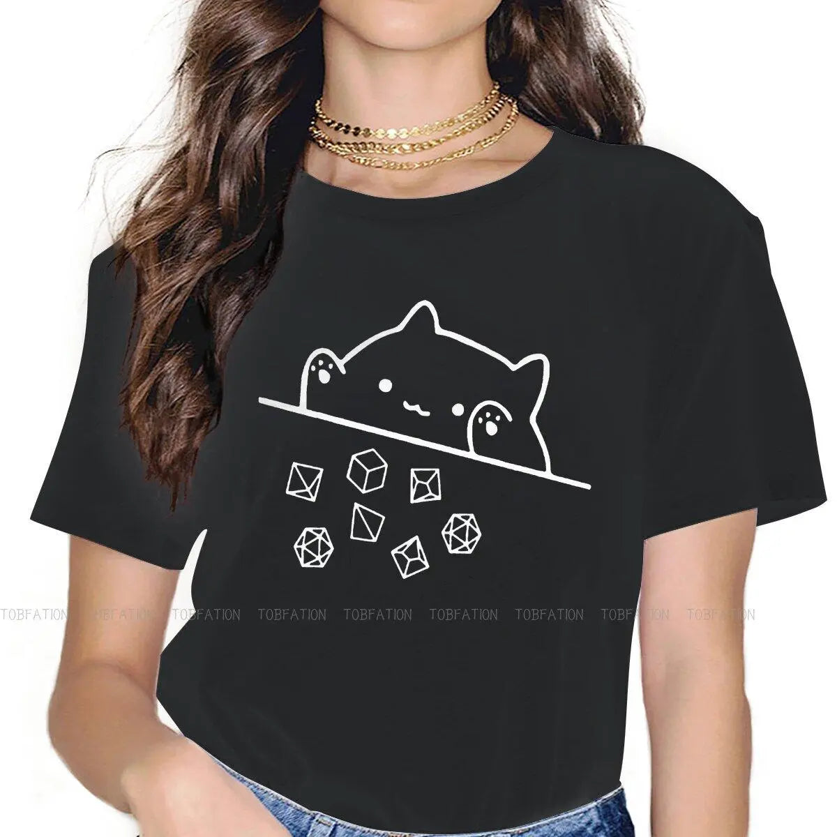 Cat Throwing Dice Women Clothing DnD Graphic Female Tshirts-0