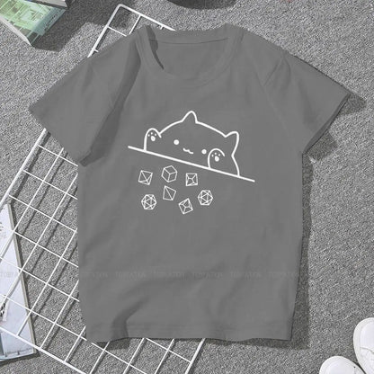 Cat Throwing Dice Women Clothing DnD Graphic Female Tshirts-1