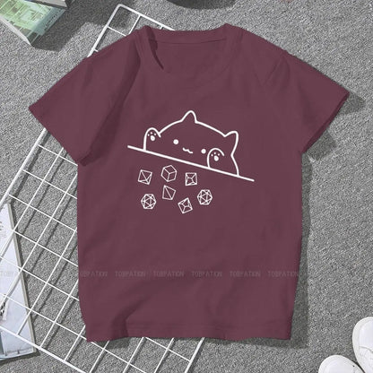 Cat Throwing Dice Women Clothing DnD Graphic Female Tshirts-11