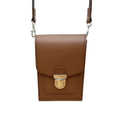 Leather Push Lock Crossbody Phone Case - Chestnut-0