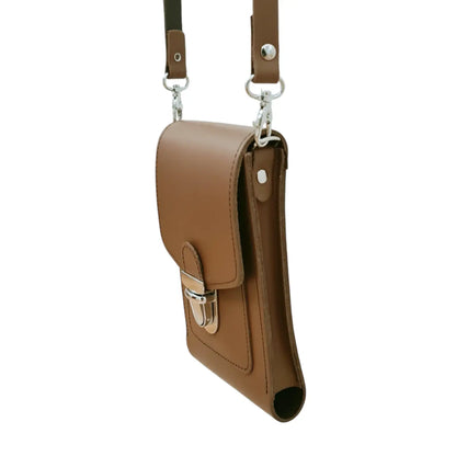 Leather Push Lock Crossbody Phone Case - Chestnut-3