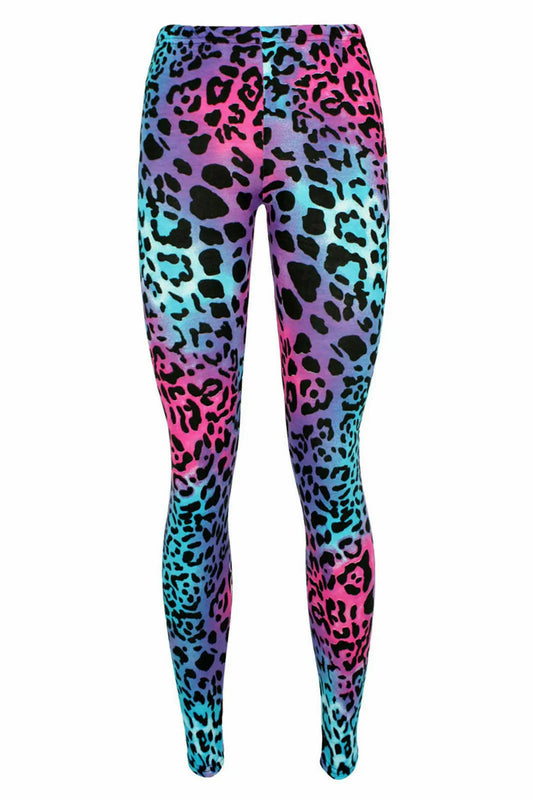 Crazy Chick Girls Microfibre Leopard Print Pink /Blue Ladies Leggings-0