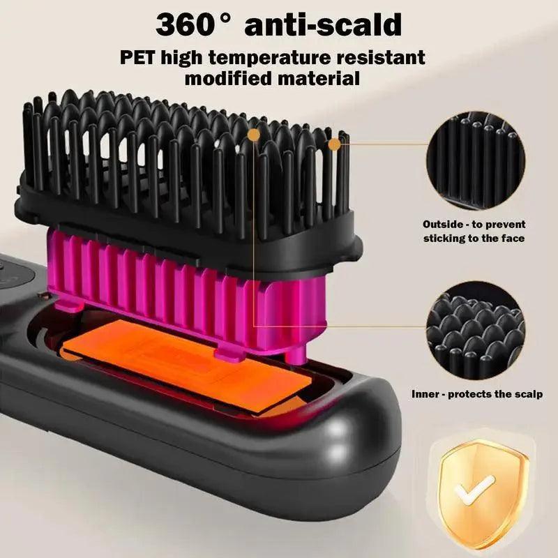 Straight hair comb Wireless Hair Straightener Brush with 5 Temp - petguardiansupplies